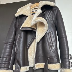 Walter Baker Dark Brown Leather Aviator Jacket XS